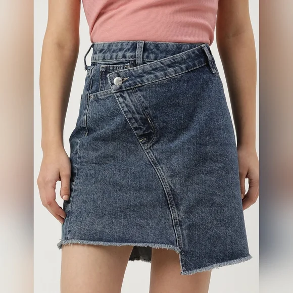 Pure Cotton Plain Regular Fit Denim Skirt - Picture 2 of 4